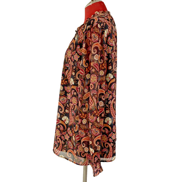 Loft Boho Peasant Style Blouse Size XL Sheer Multicolor Mod Paisley Casual Top - Picture 4 of 13